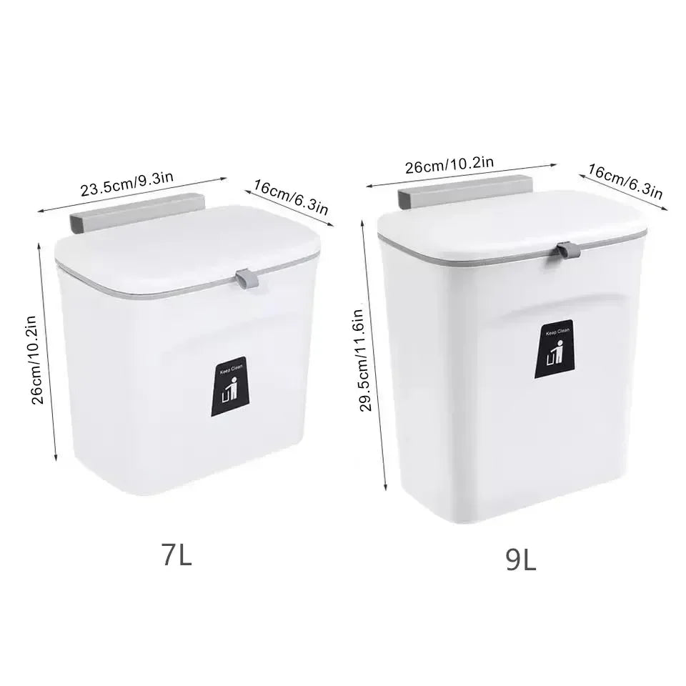 7L 9L Wall Mounted Storage Bin with Lid for Kitchen and Bathroom Waste Bin for Garbage Clickngo24