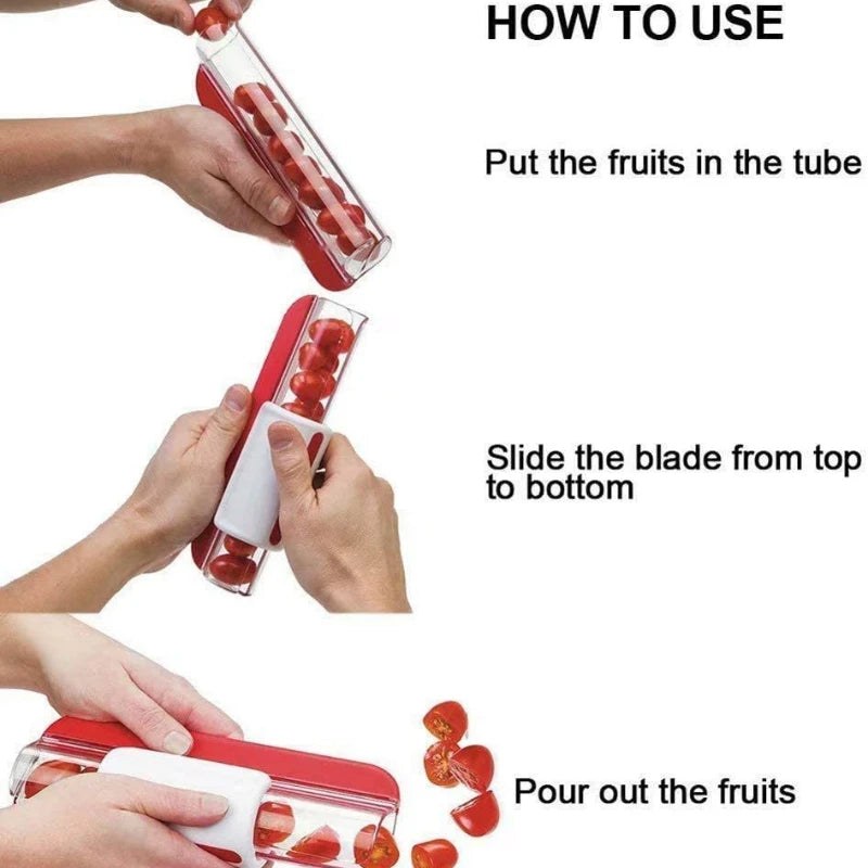 Manual Tomato Grape Cherry Slicer Short Eyecatching Fruit Vegetable Salad Tool Kitchen Gadget Progressive Zip Slicer Clickngo24