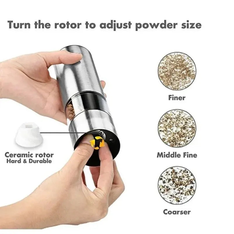 Stainless Steel Electric Pepper Grinder Kitchen Barbecue Seasoning Tool for Spices and Sea Salt Coarser Adjustment Clickngo24