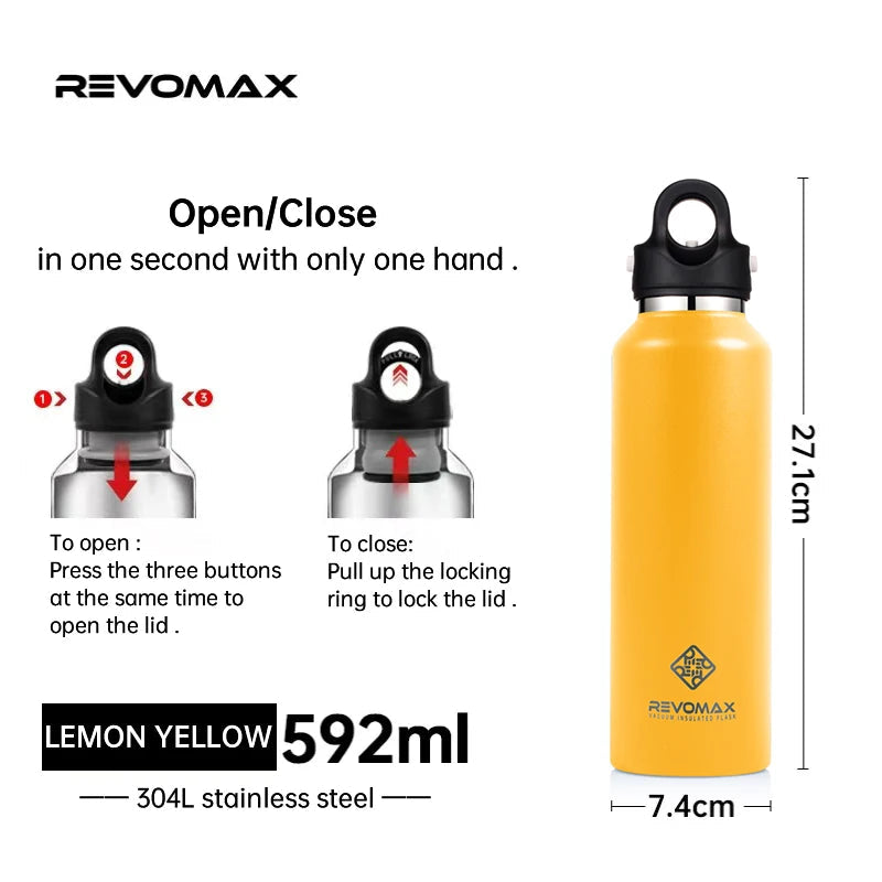 RevoMax Insulated Stainless Steel Water Bottle Double Wall Vacuum Flask - Keeps Hot And Cold - Eco-Friendly Thermos in 350/500/750/1000ml Sizes Clickngo24