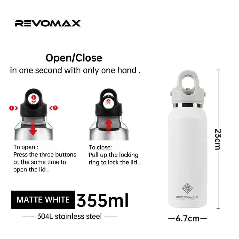 RevoMax Insulated Stainless Steel Water Bottle Double Wall Vacuum Flask - Keeps Hot And Cold - Eco-Friendly Thermos in 350/500/750/1000ml Sizes Clickngo24