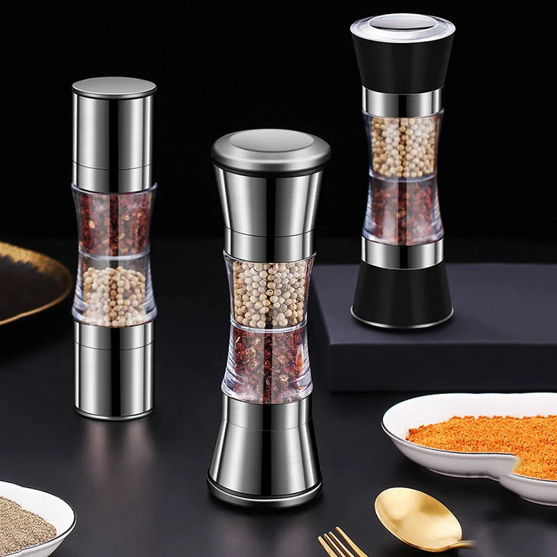 Stainless Steel Double-head Pepper Grinder Two-in-one Manual Kitchen Gadgets for Sea Salt Spice Grinding Clickngo24