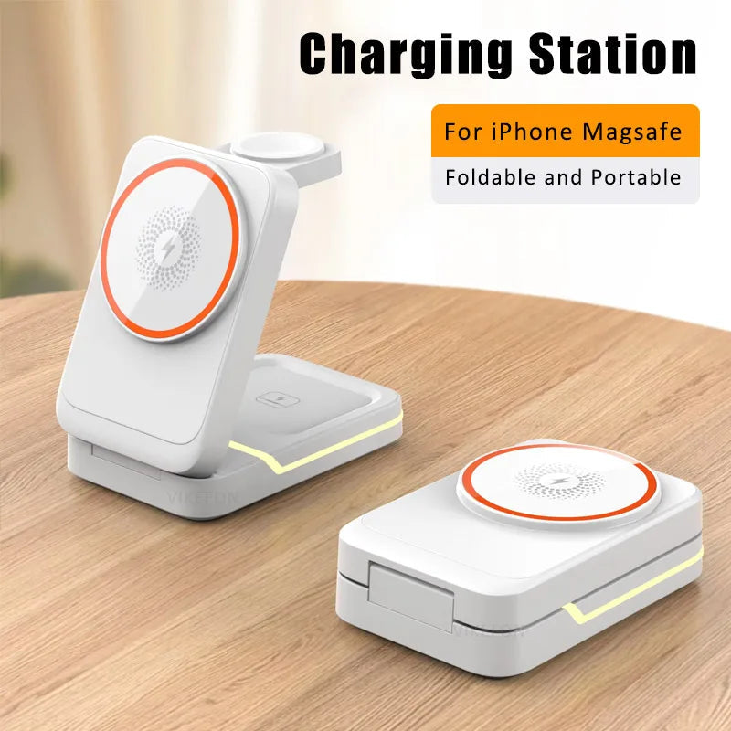 3 in 1 Magnetic Foldable Wireless Charger Stand for Magsafe iPhone 16/15/14/13/12 pro Apple Watch 2-9 SE Airpods pro - Travel Fast Charging Base Clickngo24