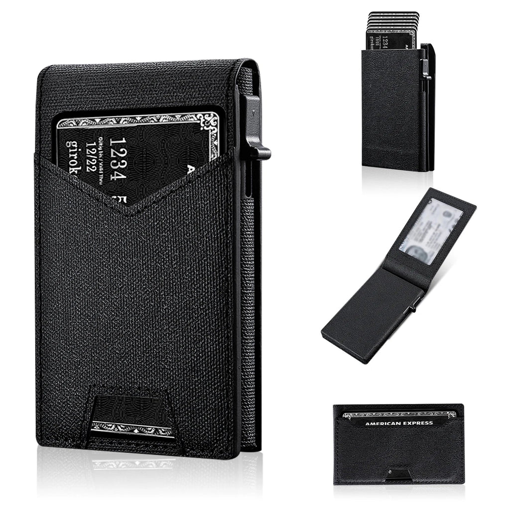 Minimalist Slim Cardholder for Men Premium Fabric Wallet with Card Ejector RFID Blocking Front Pocket Stylish Business Design Clickngo24
