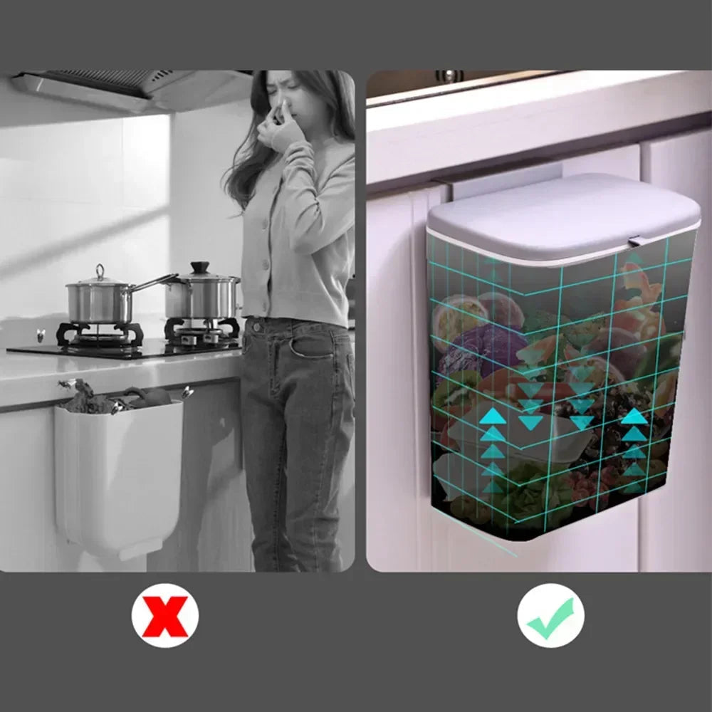 7L 9L Wall Mounted Storage Bin with Lid for Kitchen and Bathroom Waste Bin for Garbage Clickngo24