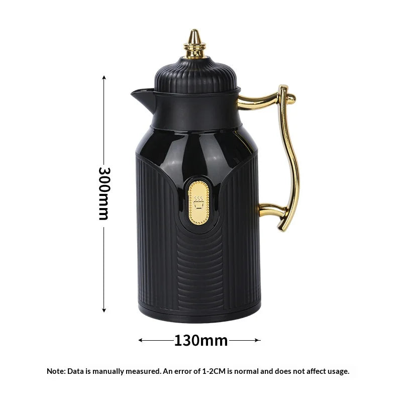 Arabian Style Thermos Flask 1000ml Press-Type Glass Inner Liner Hot Water Bottle Eco-Friendly Insulated Water Bottle for Adults