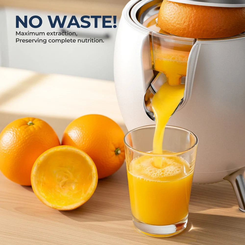 ROUNY 850W Electric Citrus Juicer Stainless Steel Orange Lemon Press Juicer White Spaceship Design with Automatic Pulp Ejection Clickngo24
