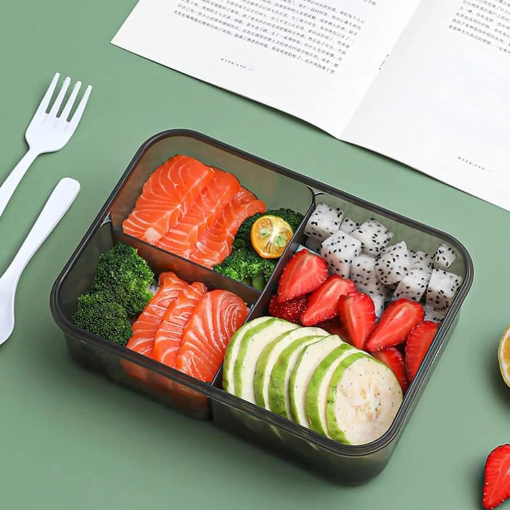 1500ml Portable Three Grid Lunch Box With Fork And Spoon Kids Students Adult Office Bento Box Microwave Food Storage Container Clickngo24