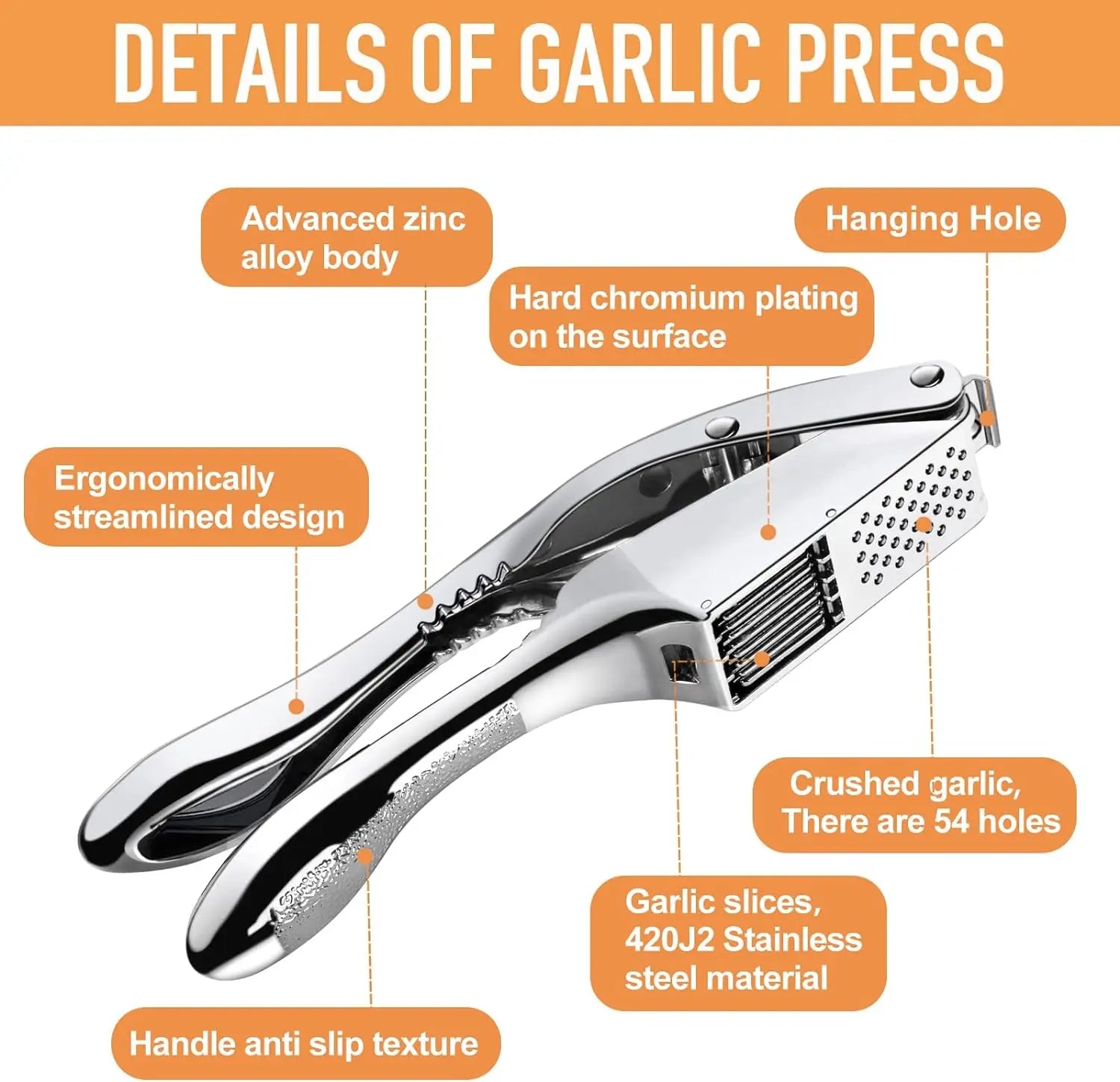 Stainless Steel Garlic Crusher 2-in-1 Minced Garlic & Slices Kitchen Tool Easy to Clean High Quality Extrusion Device for Cooking Clickngo24