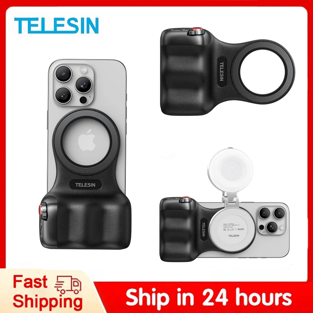 TELESIN Magnetic Phone Camera Hand Grip Holder with Remote Control for iPhone Huawei Samsung - Aluminum Bluetooth Selfie Stick Clickngo24