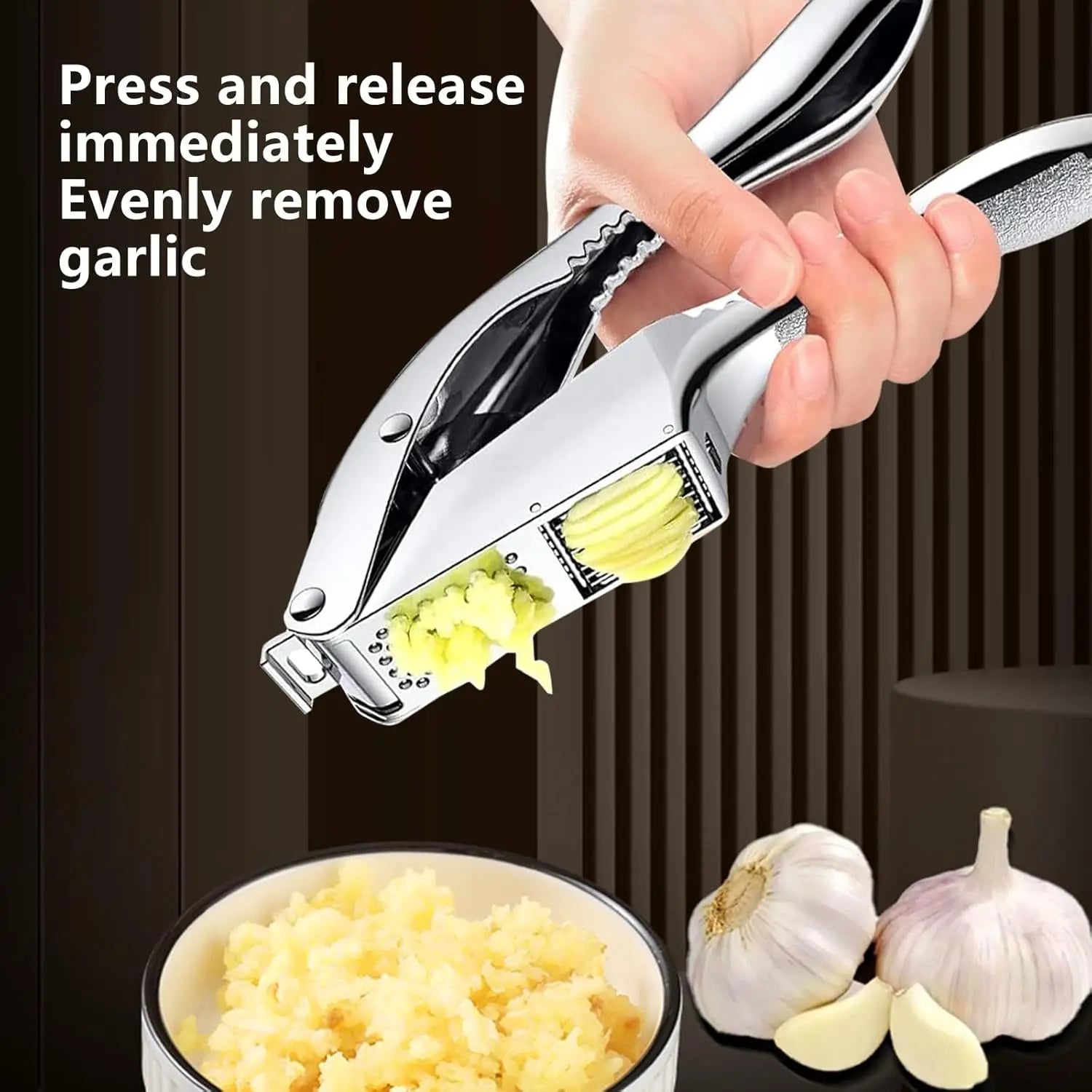 Stainless Steel Garlic Crusher 2-in-1 Minced Garlic & Slices Kitchen Tool Easy to Clean High Quality Extrusion Device for Cooking Clickngo24