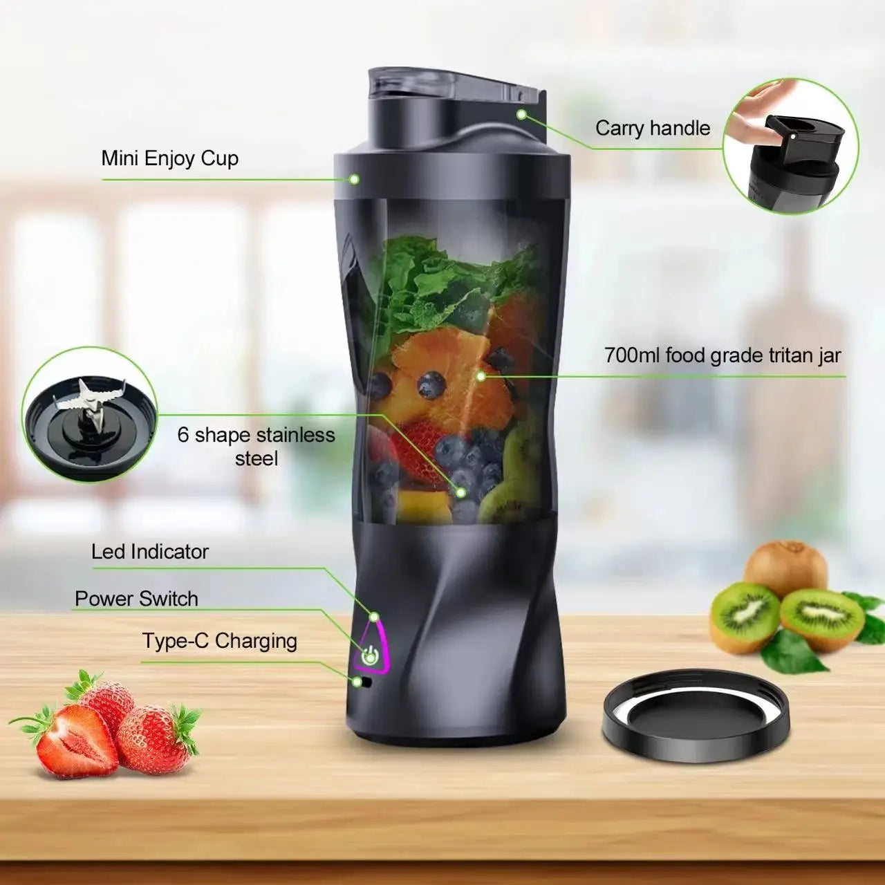 Portable Electric Wireless Juicer 700ml USB Charging Large Capacity Household Fruit Slicer Blender for On-the-Go Clickngo24