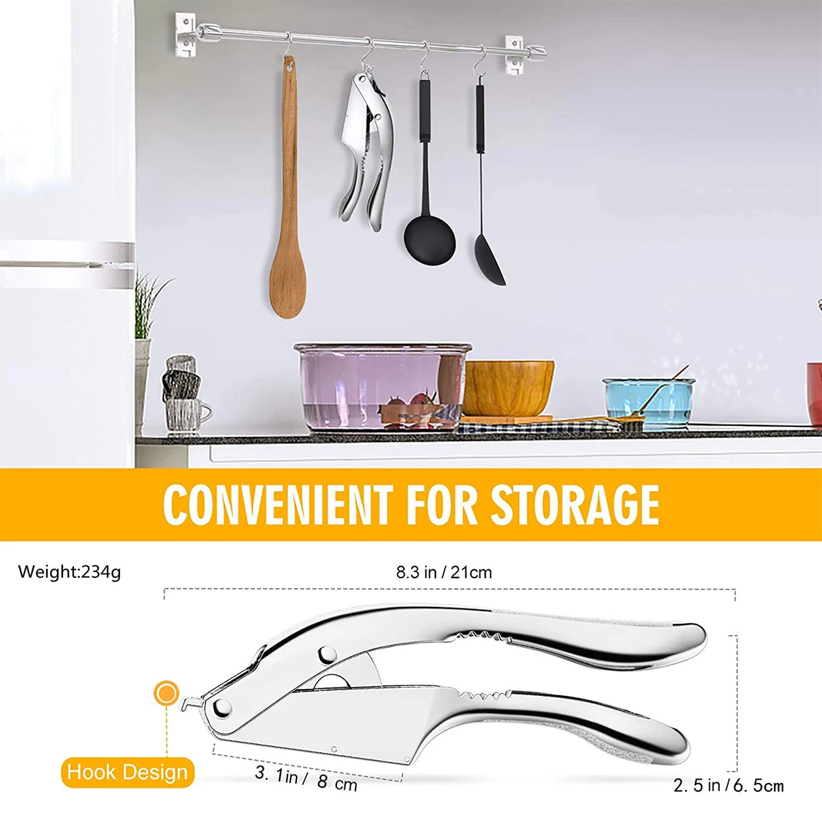 New Garlic Press Stainless Steel 2 in 1 Garlic Slicer Clickngo24