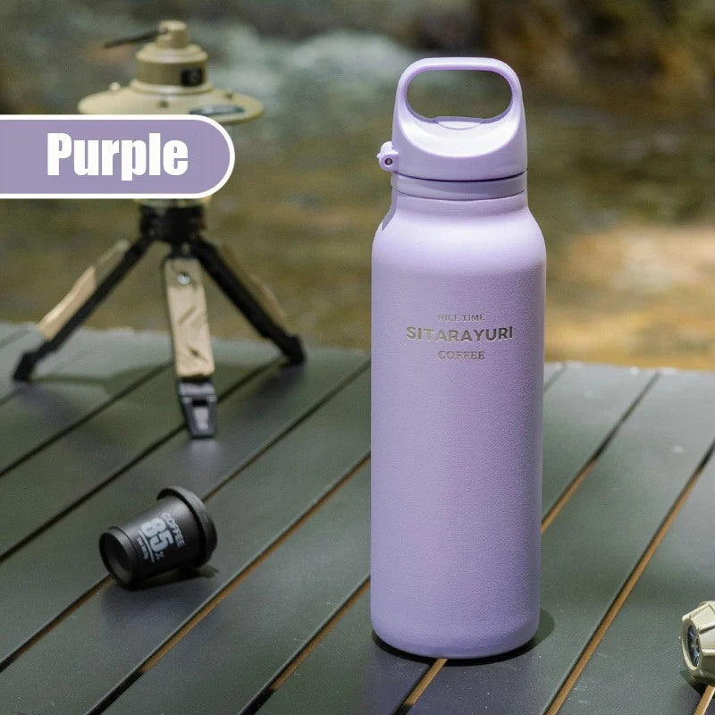 600ML Stainless Steel Vacuum Tumbler Insulated Water Bottle for Outdoor Camping Sports One Hand Open Cover Thermos Cup Eco-Friendly Clickngo24