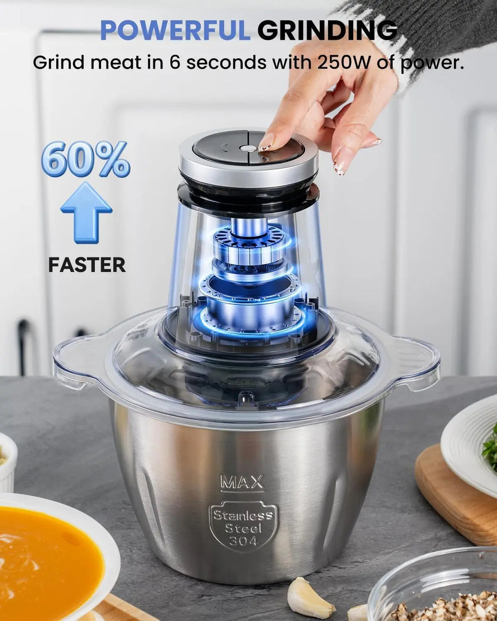 10 Cup Electric Food Processor Chopper 600W Meat Grinder Mini Stainless Steel for Home Use with Container Clickngo24