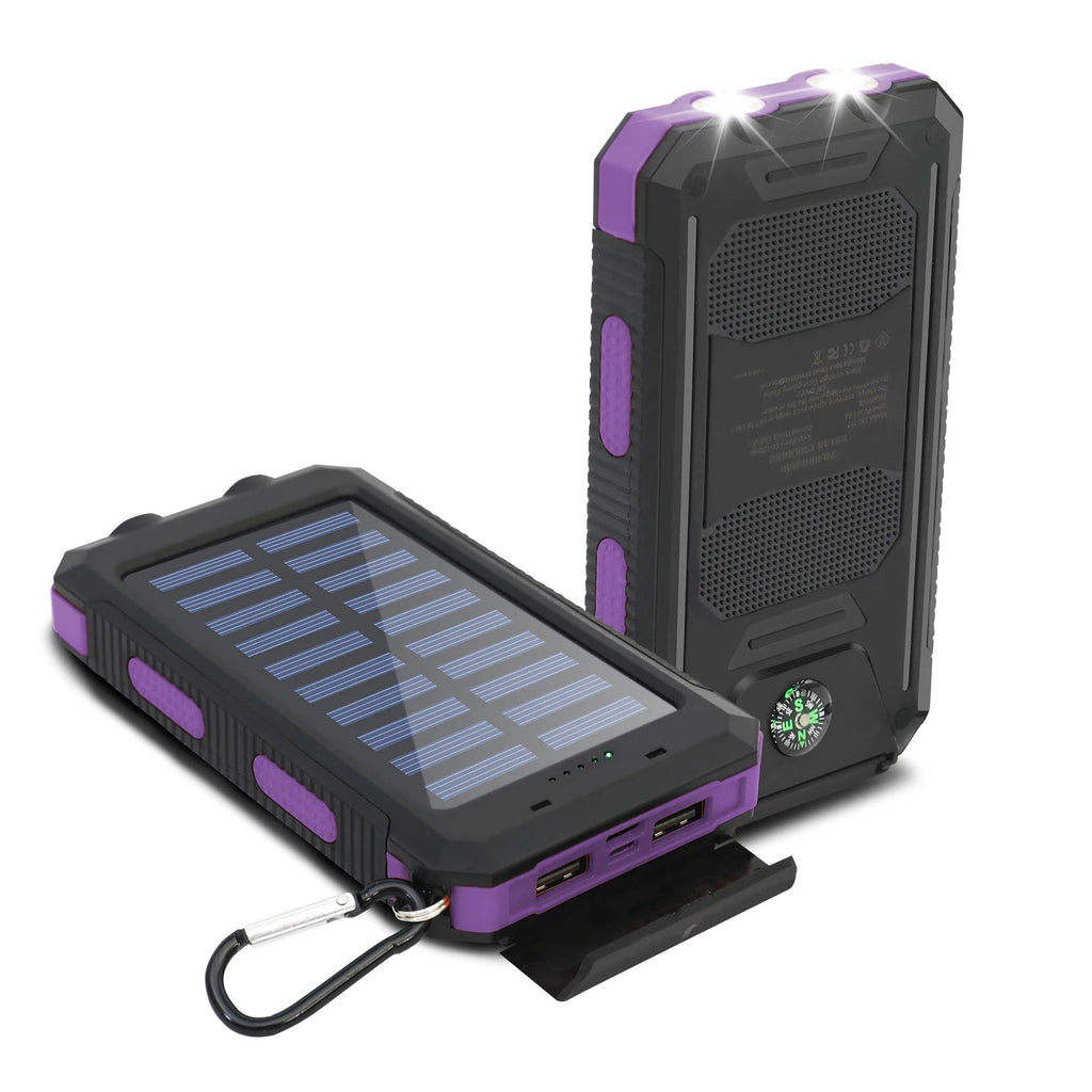 20000mAh Solar Charger for Outdoor Camping Waterproof Portable Power Bank with Dual 5V USB Ports LED Flashlight And Compass Clickngo24