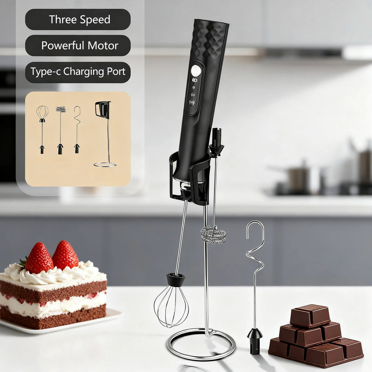 Rechargeable Electric Milk Frother Wand Handheld Foam Maker for Latte Coffee Drink Mixer Portable Drink Mixer Gift Idea Clickngo24