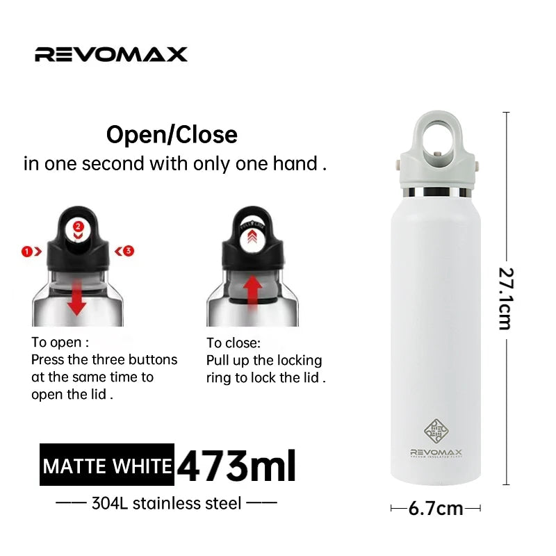 RevoMax Insulated Stainless Steel Water Bottle Double Wall Vacuum Flask - Keeps Hot And Cold - Eco-Friendly Thermos in 350/500/750/1000ml Sizes Clickngo24
