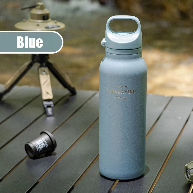 600ML Stainless Steel Vacuum Tumbler Insulated Water Bottle for Outdoor Camping Sports One Hand Open Cover Thermos Cup Eco-Friendly Clickngo24