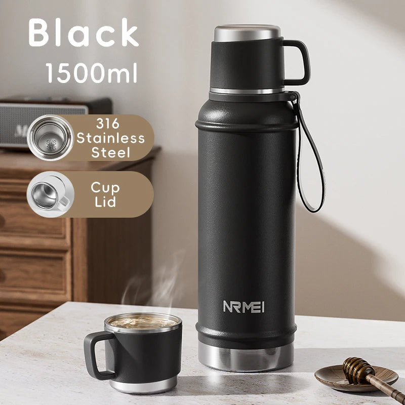 Stainless Steel Thermos Bottle with Tea Filter, Large Capacity Insulated Water Bottle,Color White Thermo Flasks Keep Hot for 12H Clickngo24