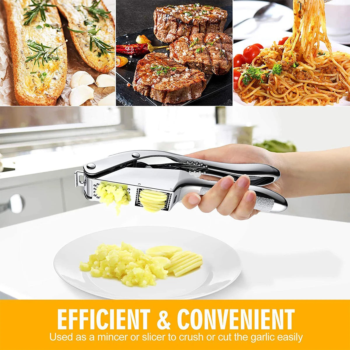 New Garlic Press Stainless Steel 2 in 1 Garlic Slicer Clickngo24