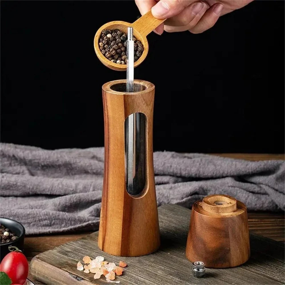 1/2PCS Wooden Pepper Grinder Salt Mill Adjustable Spice Grinding Kitchen Cooking Tool