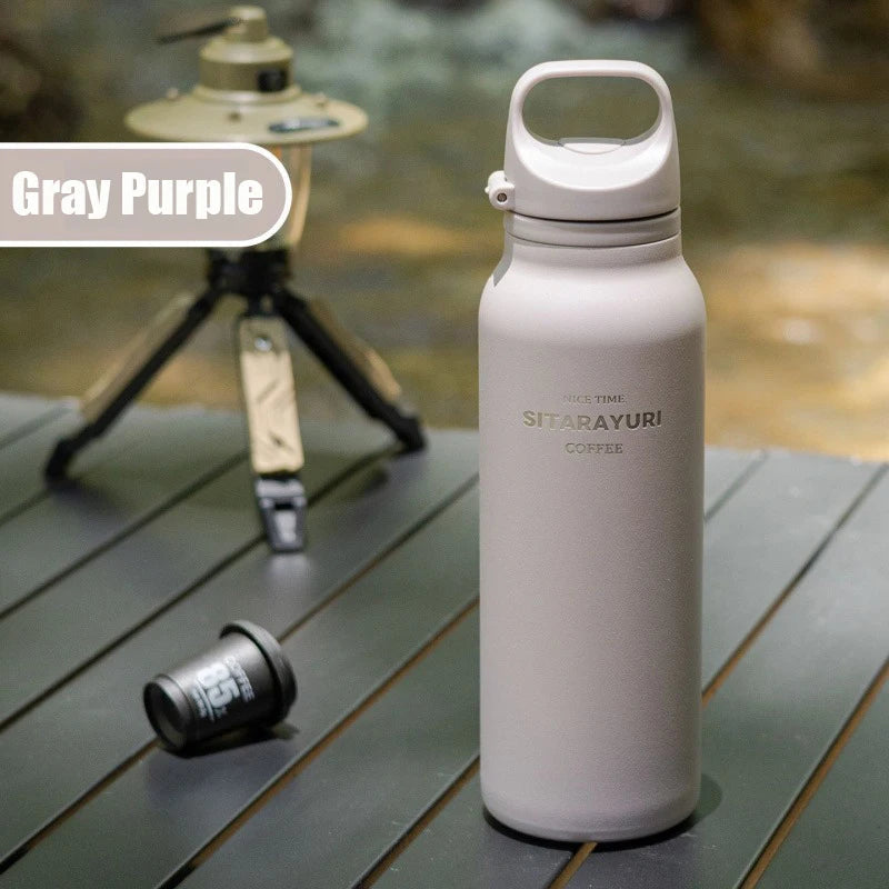 600ML Stainless Steel Vacuum Tumbler Insulated Water Bottle for Outdoor Camping Sports One Hand Open Cover Thermos Cup Eco-Friendly Clickngo24