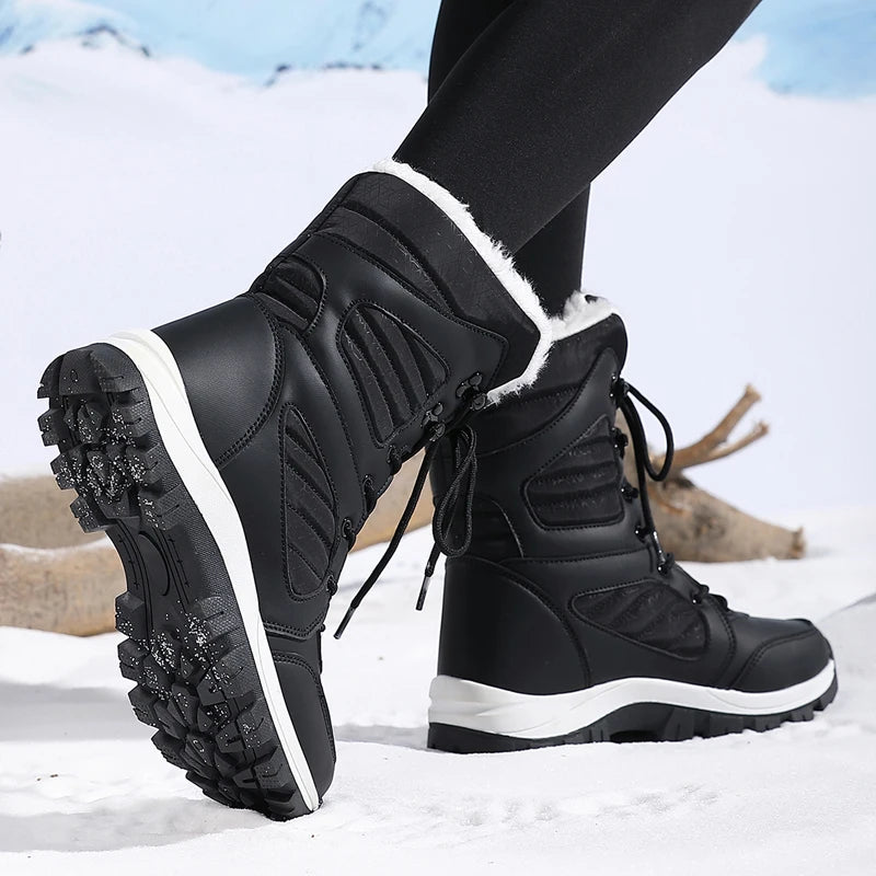 Winter Women's High-Top Waterproof Snow Boots Ankle Warm Hiking Shoes Cotton Lined Thick Sole Outdoor Sneakers for Cold Weather Clickngo24