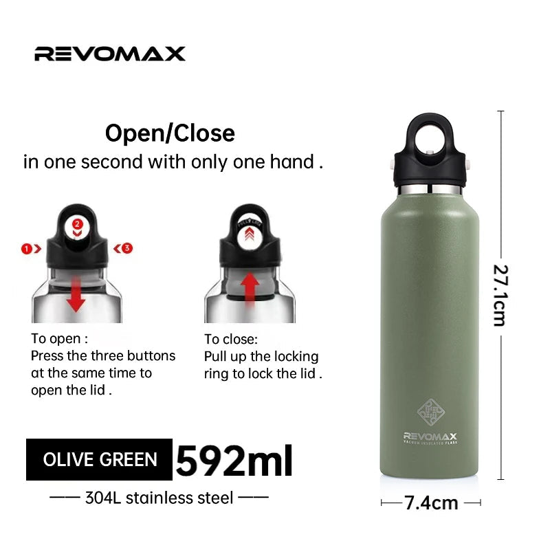 RevoMax Insulated Stainless Steel Water Bottle Double Wall Vacuum Flask - Keeps Hot And Cold - Eco-Friendly Thermos in 350/500/750/1000ml Sizes Clickngo24
