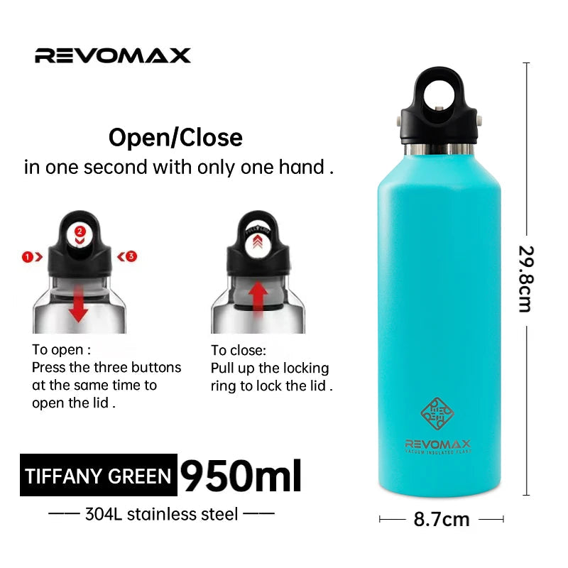 RevoMax Insulated Stainless Steel Water Bottle Double Wall Vacuum Flask - Keeps Hot And Cold - Eco-Friendly Thermos in 350/500/750/1000ml Sizes Clickngo24