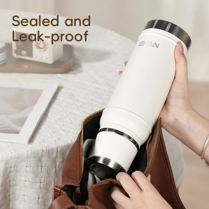 Stainless Steel Thermos Bottle with Tea Filter, Large Capacity Insulated Water Bottle,Color White Thermo Flasks Keep Hot for 12H Clickngo24