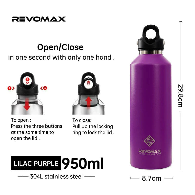 RevoMax Insulated Stainless Steel Water Bottle Double Wall Vacuum Flask - Keeps Hot And Cold - Eco-Friendly Thermos in 350/500/750/1000ml Sizes Clickngo24
