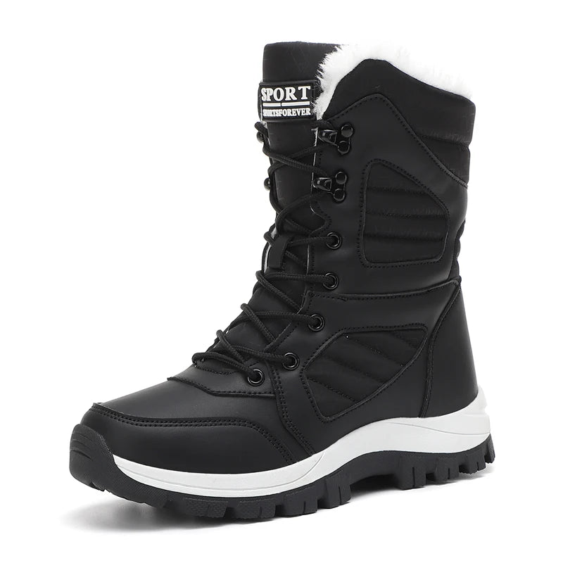 Winter Women's High-Top Waterproof Snow Boots Ankle Warm Hiking Shoes Cotton Lined Thick Sole Outdoor Sneakers for Cold Weather Clickngo24