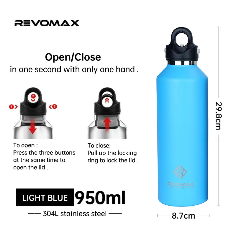 RevoMax Insulated Stainless Steel Water Bottle Double Wall Vacuum Flask - Keeps Hot And Cold - Eco-Friendly Thermos in 350/500/750/1000ml Sizes Clickngo24