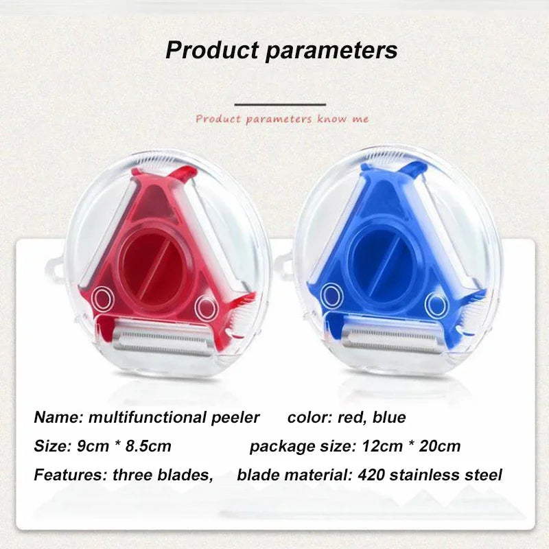 Stainless Steel 3-in-1 Multifunctional Vegetable Fruits Peeler Shredder Kitchen Tool Red/Blue Modern Simplicity Design Clickngo24