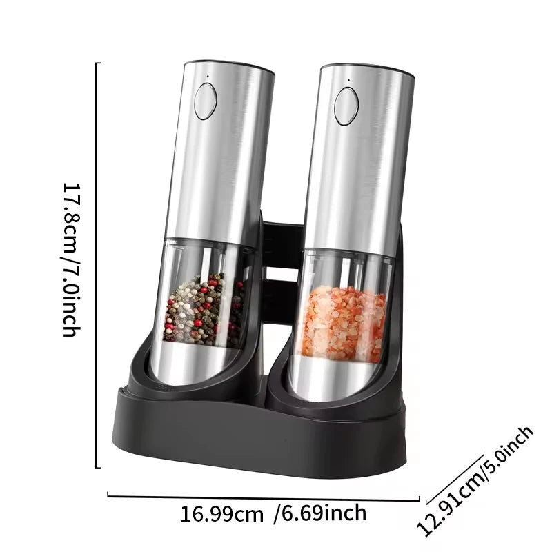 Electric Automatic Salt & Pepper Grinder 1/2 Pcs with Adjustable Spice Mill Storage Bins Kitchen Grinding Tool Clickngo24