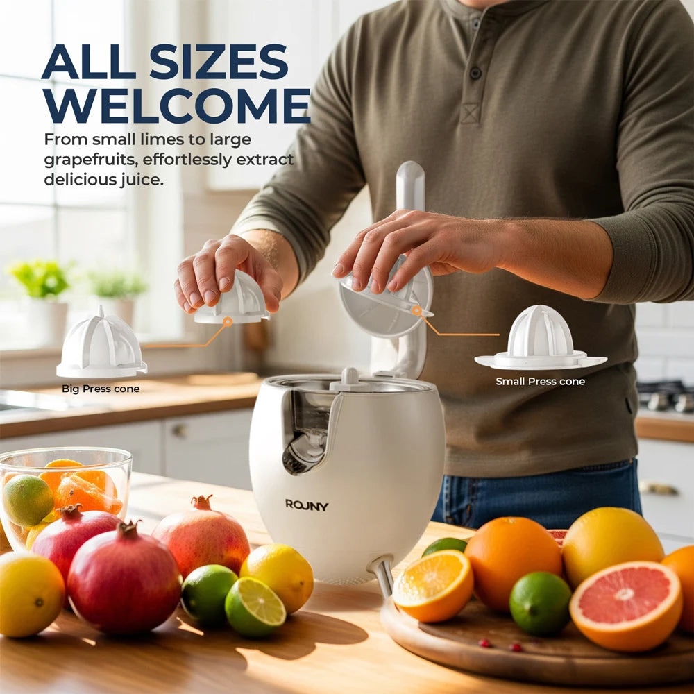 ROUNY 850W Electric Citrus Juicer Stainless Steel Orange Lemon Press Juicer White Spaceship Design with Automatic Pulp Ejection Clickngo24