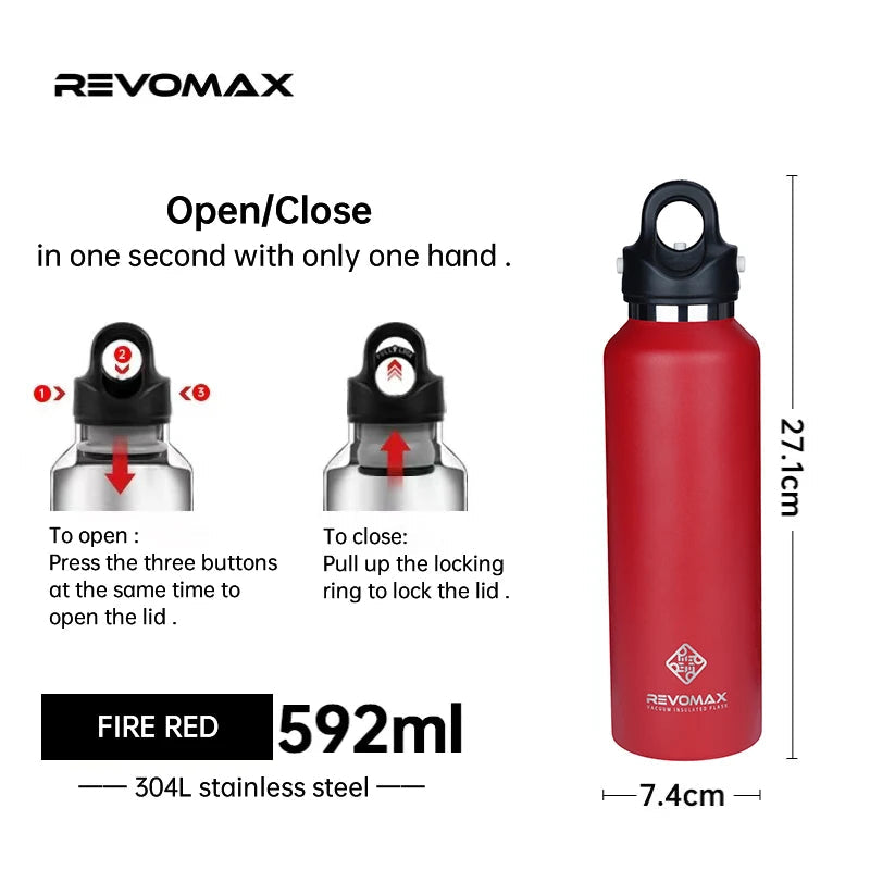 RevoMax Insulated Stainless Steel Water Bottle Double Wall Vacuum Flask - Keeps Hot And Cold - Eco-Friendly Thermos in 350/500/750/1000ml Sizes Clickngo24