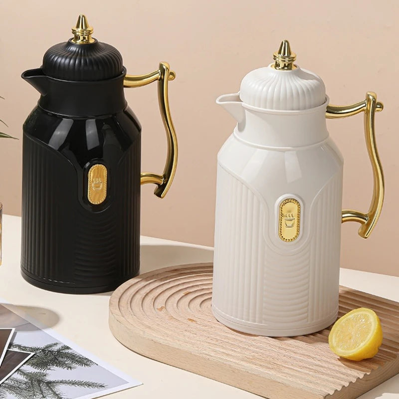 Arabian Style Thermos Flask 1000ml Press-Type Glass Inner Liner Hot Water Bottle Eco-Friendly Insulated Water Bottle for Adults