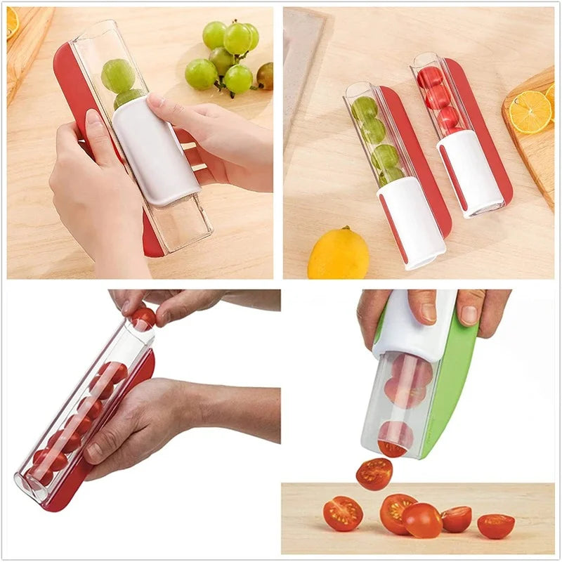 Manual Tomato Grape Cherry Slicer Short Eyecatching Fruit Vegetable Salad Tool Kitchen Gadget Progressive Zip Slicer Clickngo24