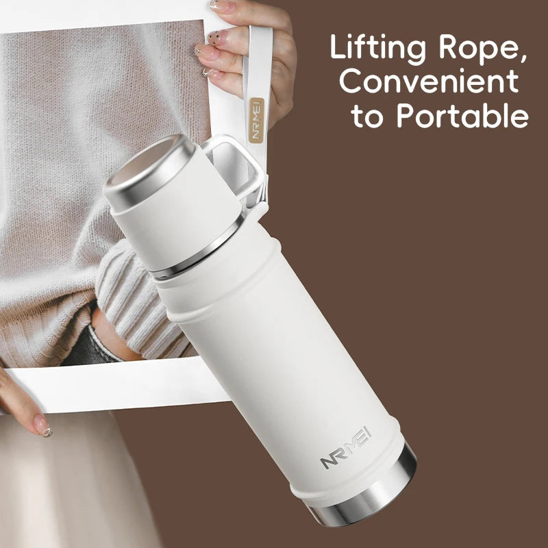 Stainless Steel Thermos Bottle with Tea Filter, Large Capacity Insulated Water Bottle,Color White Thermo Flasks Keep Hot for 12H Clickngo24