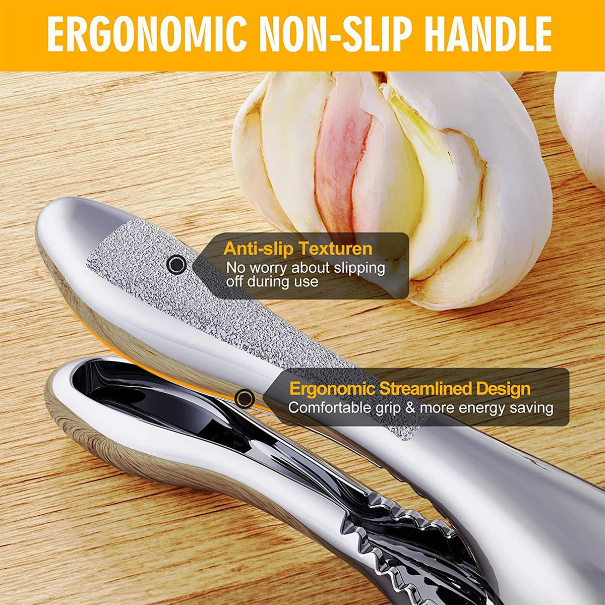 New Garlic Press Stainless Steel 2 in 1 Garlic Slicer Clickngo24
