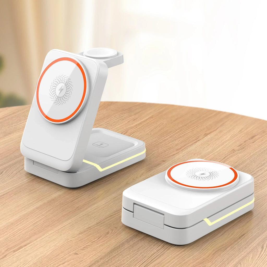 3 in 1 Magnetic Foldable Wireless Charger Stand for Magsafe iPhone 16/15/14/13/12 pro Apple Watch 2-9 SE Airpods pro - Travel Fast Charging Base Clickngo24