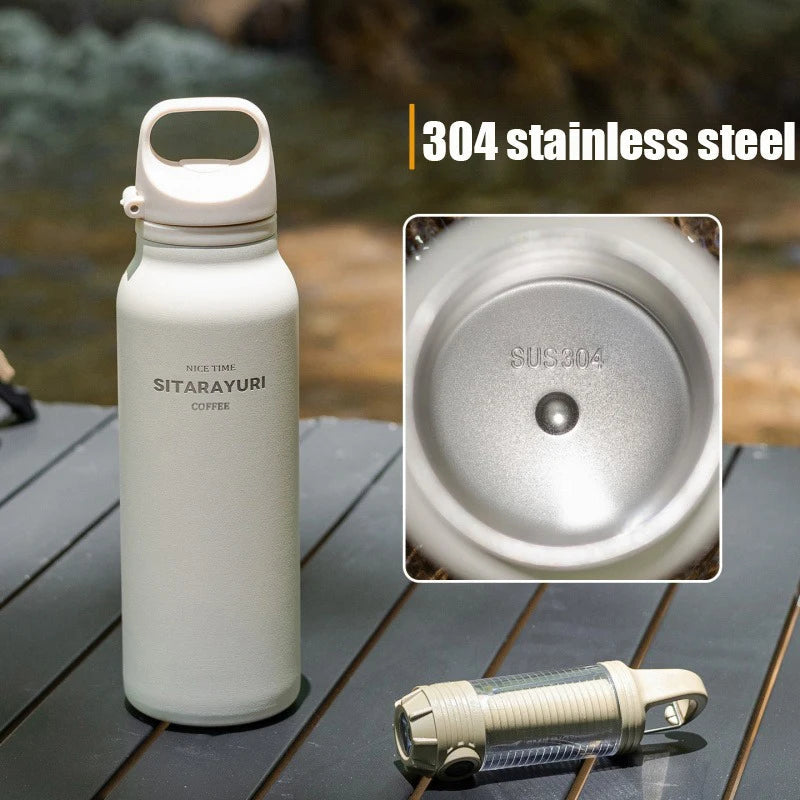 600ML Stainless Steel Vacuum Tumbler Insulated Water Bottle for Outdoor Camping Sports One Hand Open Cover Thermos Cup Eco-Friendly Clickngo24