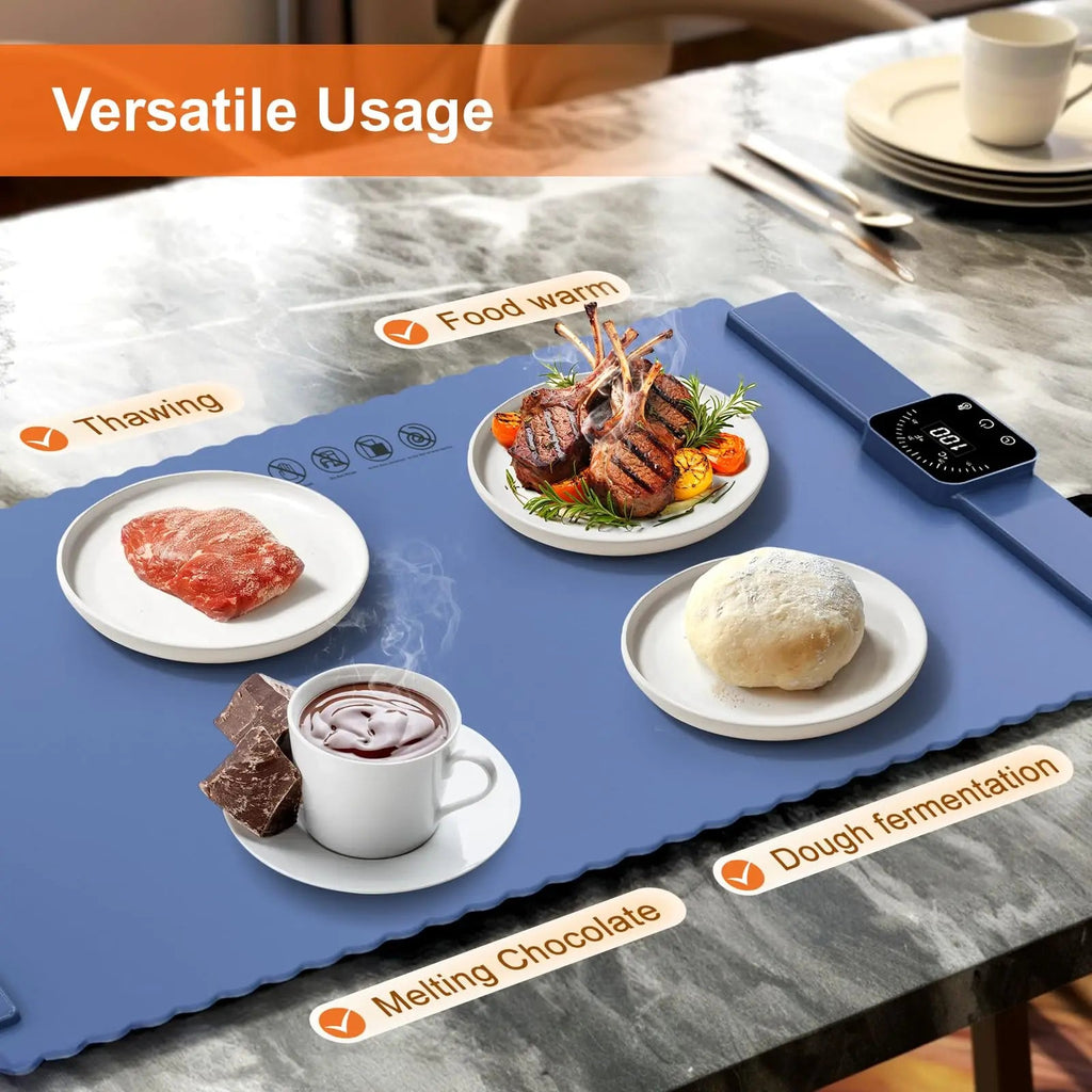 Portable Food Warming Mat with Auto-Off Timer and 5 Temperature Settings Quick Heating Pad for Cookware Parts Clickngo24
