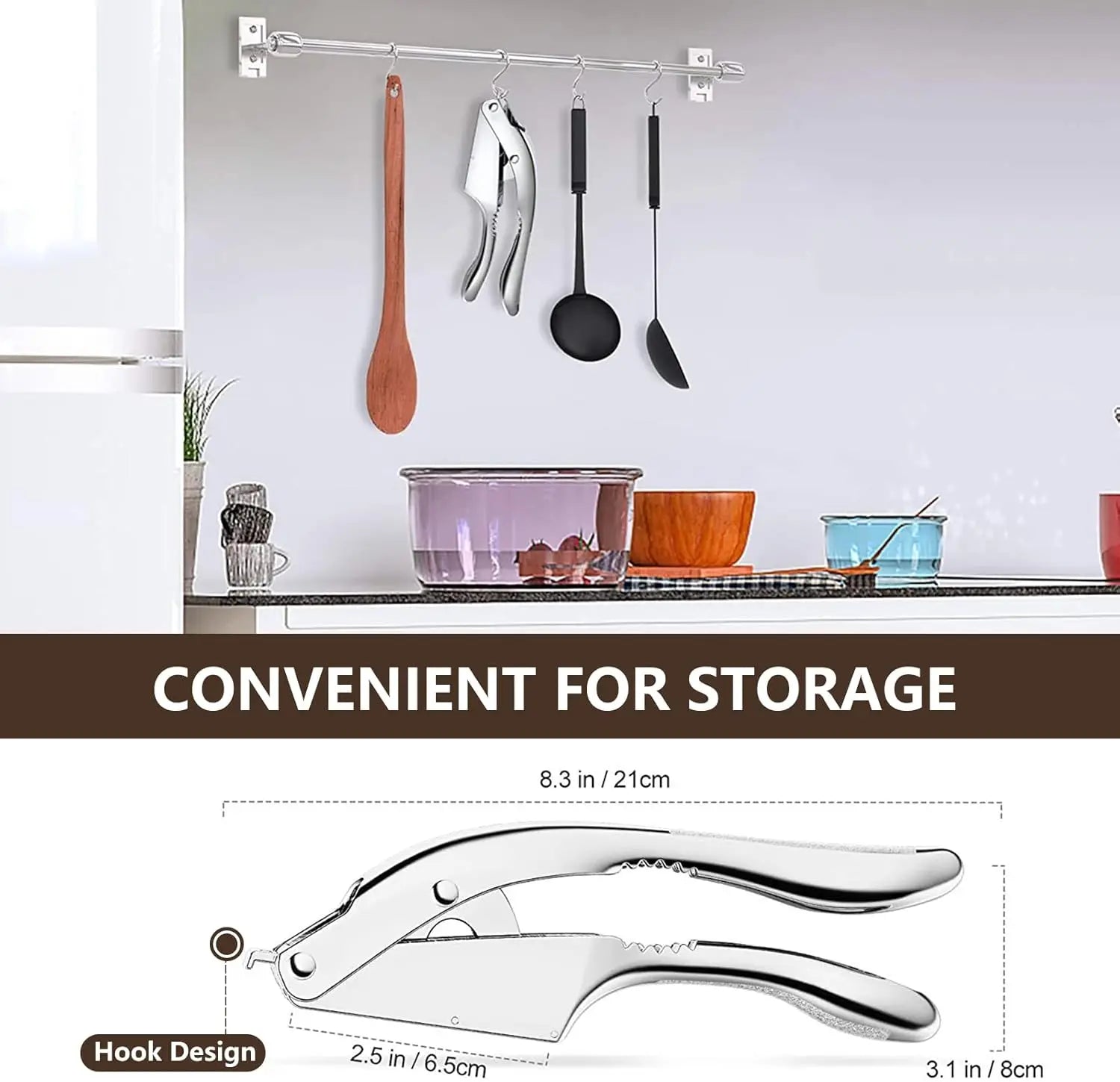 Stainless Steel Garlic Crusher 2-in-1 Minced Garlic & Slices Kitchen Tool Easy to Clean High Quality Extrusion Device for Cooking Clickngo24