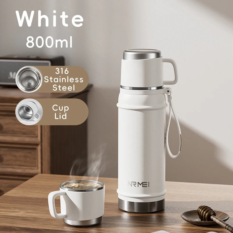 Stainless Steel Thermos Bottle with Tea Filter, Large Capacity Insulated Water Bottle,Color White Thermo Flasks Keep Hot for 12H Clickngo24