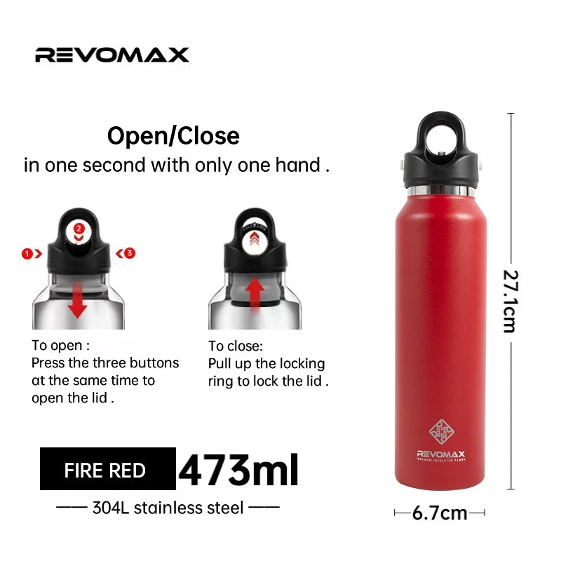 RevoMax Insulated Stainless Steel Water Bottle Double Wall Vacuum Flask - Keeps Hot And Cold - Eco-Friendly Thermos in 350/500/750/1000ml Sizes Clickngo24