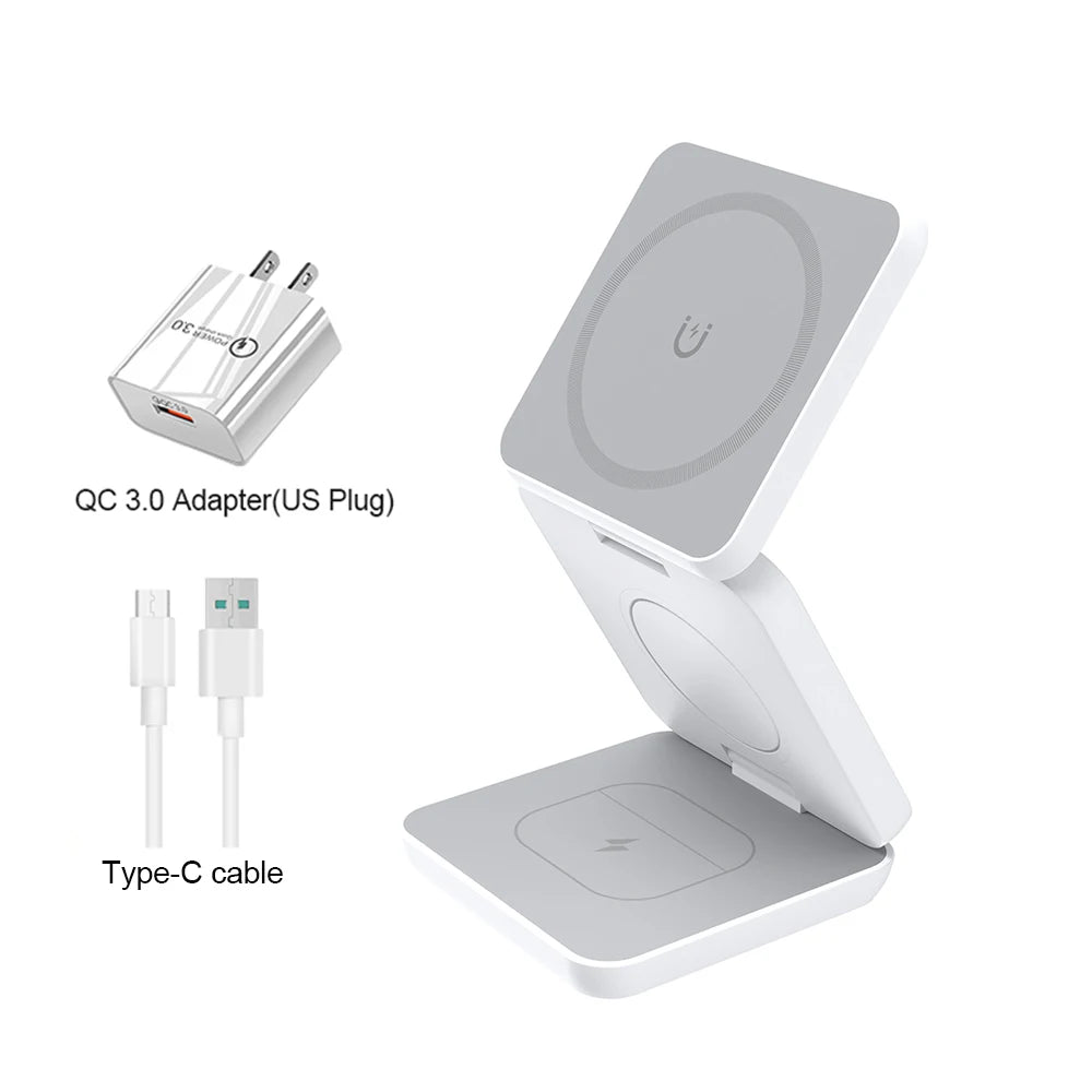 3 in 1 Foldable Wireless Charging Station Magnetic Charger for iPhone 15/14/13/12 pro Max Apple Watch 8/9 Type C Fast Charging Stand Clickngo24