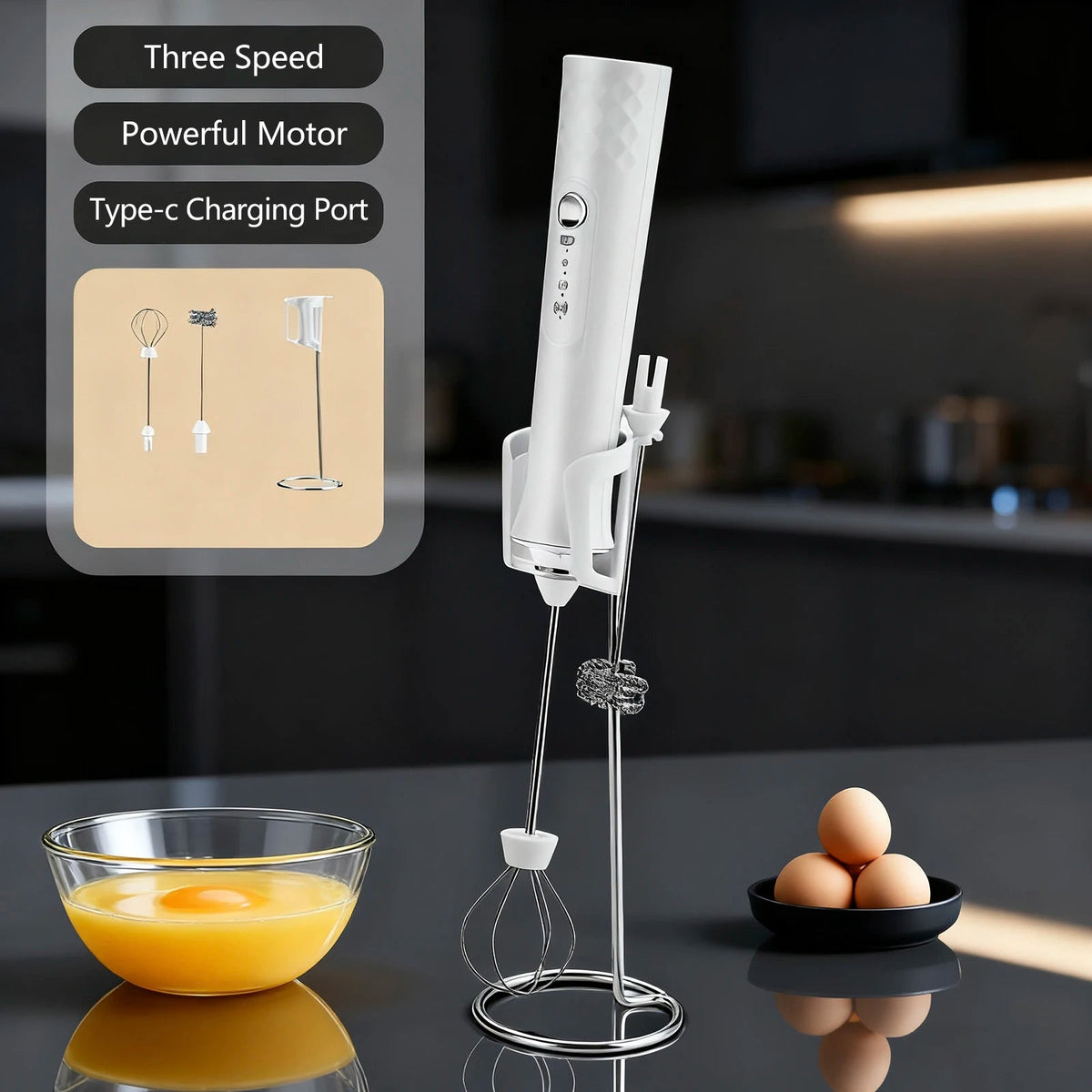 Rechargeable Electric Milk Frother Wand Handheld Foam Maker for Latte Coffee Drink Mixer Portable Drink Mixer Gift Idea Clickngo24